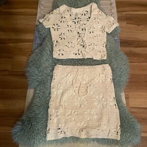 Mahina Cream Crochet Mini Skirt